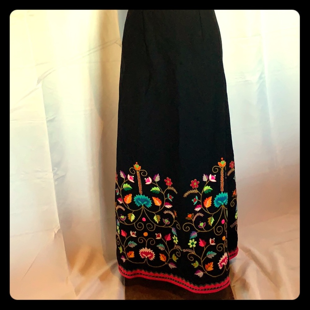 Vintage 70’s Wool Floral Embroidered Maxi Skirt